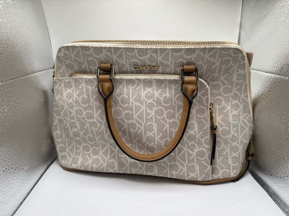 Calvin Klein Signature Logo Logo Monogram Satchel Bag with Gold Hardware